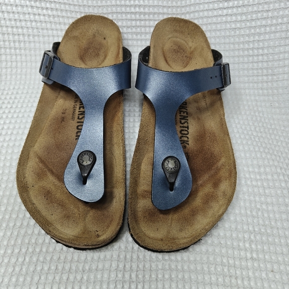 Birkenstock Shoes - Birkenstock Gizeh Metallic Navy Antique Leather Sandal Unisex Slip On L8 M6